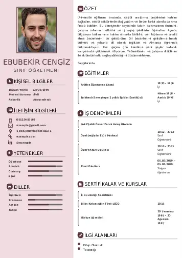 Sınıf Öğretmeni Cv Örnekleri cv indir